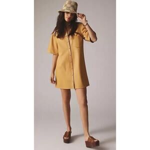 Maeve Anthropologie Faux Leather Mini Shirt Dress Small | Camel Vegan Leather